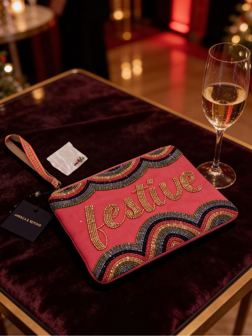 America & Beyond Pink 'Festive' Beaded Wristlet Clutch